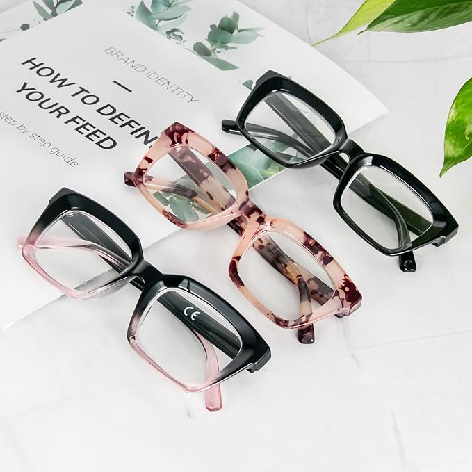 DXYXYO Reading Glasses for Women Blue Light Blocking Oversized Fashion Oprah Style Square Computer Readers, 2.5 Magnification 3 Pack