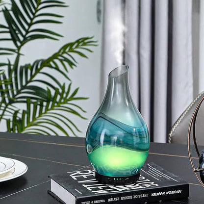MAXWINER Essential Oil Diffusers Handmade Art Glass Ultrasonic Aromatherapy Diffusers with 7 Colors Lights Changing, Waterless Auto Shut-Off, Time Setting for Home, Office, Room 120ml