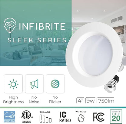 INFIBRITE 4 Inch WiFi Smart 9W 810LM Recessed Retrofit LED Sleek Series Downlight Kit (Includes E26 Connector), Dimmable, Compatible with Alexa and Google, Wet Rated