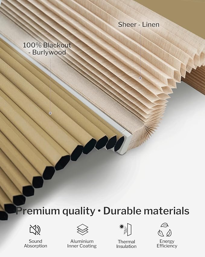 Graywind Motorized Day Night Cellular Shades with Remote, Smart Honeycomb Blinds Compatible with Alexa & Google Home, Custom Size Blackout/Privacy for Bedroom, Living Room & Home Office, Coffee