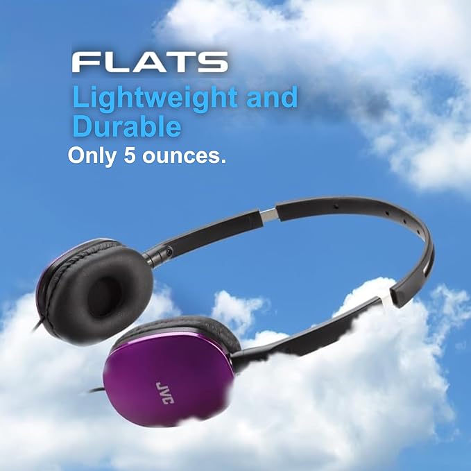 JVC Flats On-Ear Wired Headphones - Flat Foldable Design - 30mm Driver for Powerful Sound - Soft Ear-Pads for Comfort – Steel Headband - Lightweight & Portable - PC/Laptop/Gaming - 3.5mm Slim Plug