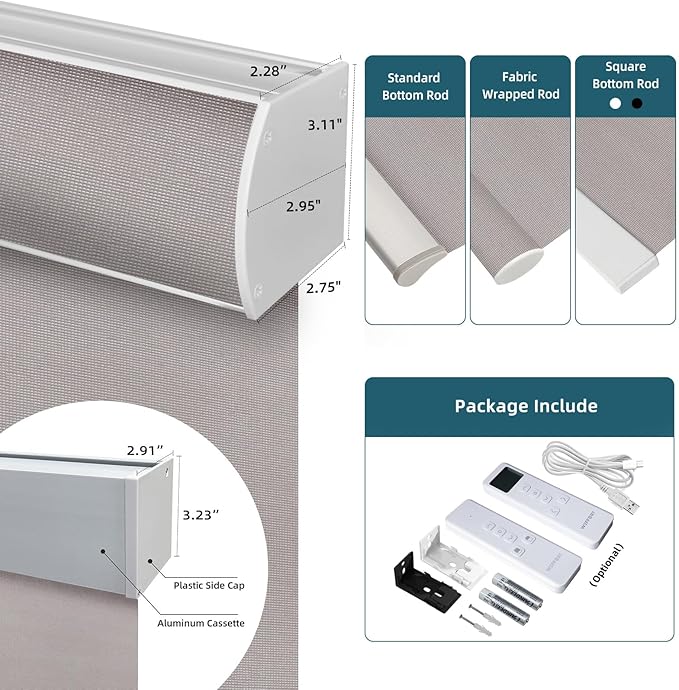 Motorized Light Filtering Roll Shades Work with HomeKit, 50% Blackout Smart Blinds for Windows, Electric Blinds with Remote, APP/Voice Control, Automatic Solar Shades,Sunscreen PVC Free Stone
