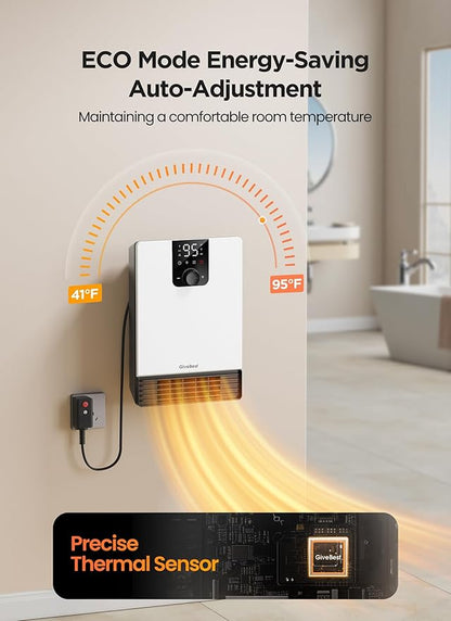 GiveBest Smart Wall Heater, 1500W Fast Heating Electric Space Heater for Indoor Use, 3 Heating Modes, Adjustable Thermostat, 24H Timer, Easy Mounted for Bedroom, Office, Home, White