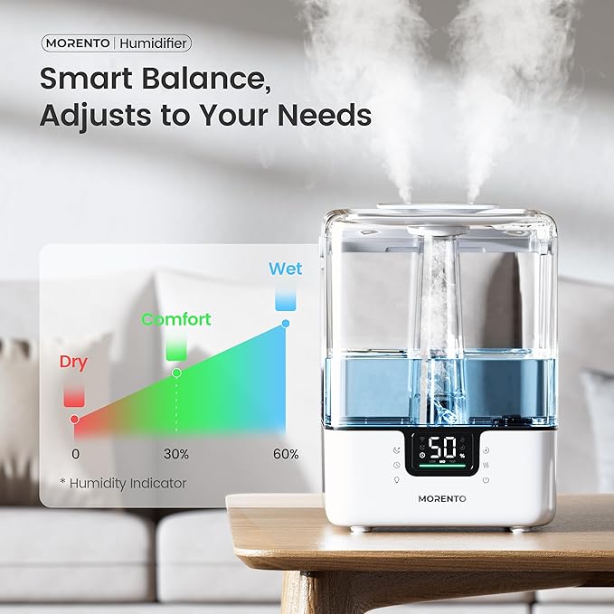 Smart Humidifiers for Bedroom Large Room Home, 6L Cool Mist Top Fill Humidifier with Essential Oil Diffuser, Smart App & Voice Control, for Nursery & Plants, White, 1 Pack + 7 Color NightLight