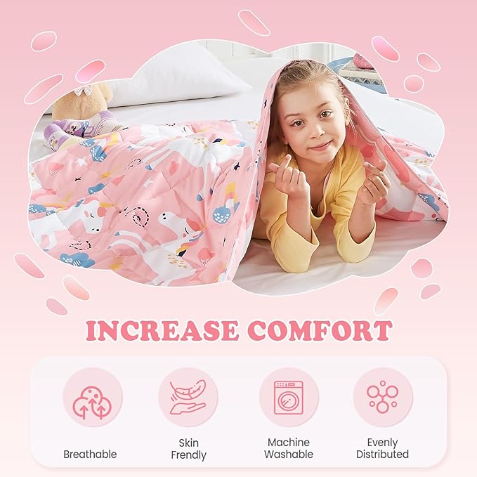 HOSUKKO Weighted Blanket - 10 lbs Pink Unicorn Heavy Lap Indoor - Breathable Blanket(50 * 60 inches, 10 lbs)