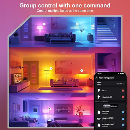 FRIDEKO HOME LED Smart Light Bulbs - Wi-Fi & Bluetooth Light Bulbs, Color Changing Light Bulb Compatible with Alexa and Google Assistant, A19 E26 RGBTW Light Bulb, 800LM (2 Pack)