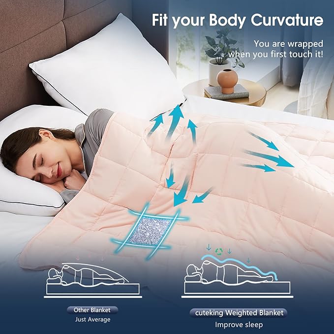CuteKing Weighted Blanket for Adults(15lbs, 60"x80", Pink) Heavy Blanket for 140-150lbs, Weighted Blanket for Cooling & Heating with Premium Glass Beads, Soft Thick Blanket for Adult All-Season
