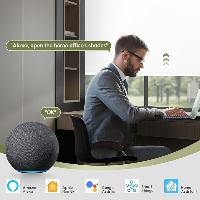 FineTell Motorized Blinds with Remote, 100% Blackout Roller Shades Compatible with Alexa,Apple Homekit,Google Home APP and Voice Control, Customized Electric Blinds (100% Blackout Vinyl White)