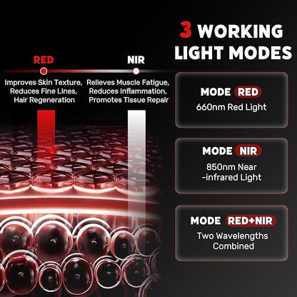 3 Modes Red Light Therapy Panel for Body & Face, 70 RED+NIR LEDs, Multifunctional Panel with Mode Timer Brightness and Frequency Adjustment, Infrared Light Therapy for Skin Care, Recovery, Sleep