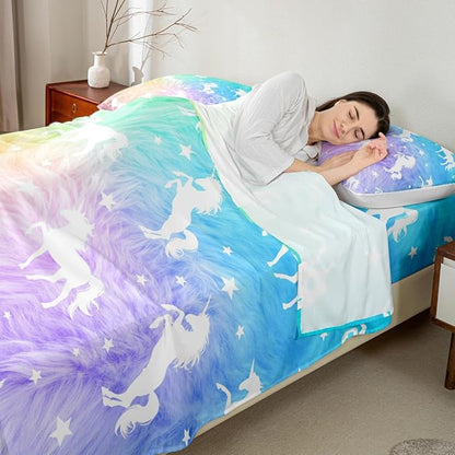 Unicorn Sheet Set Twin Animal Watercolor Bed Sheet Set 3pcs with Deep Pocket Fitted Sheet + Flat Sheet + 1 Pillowcase Rainbow Fantasy Princess Style Soft Bedding Set for Kids Teens Girls Room Decor
