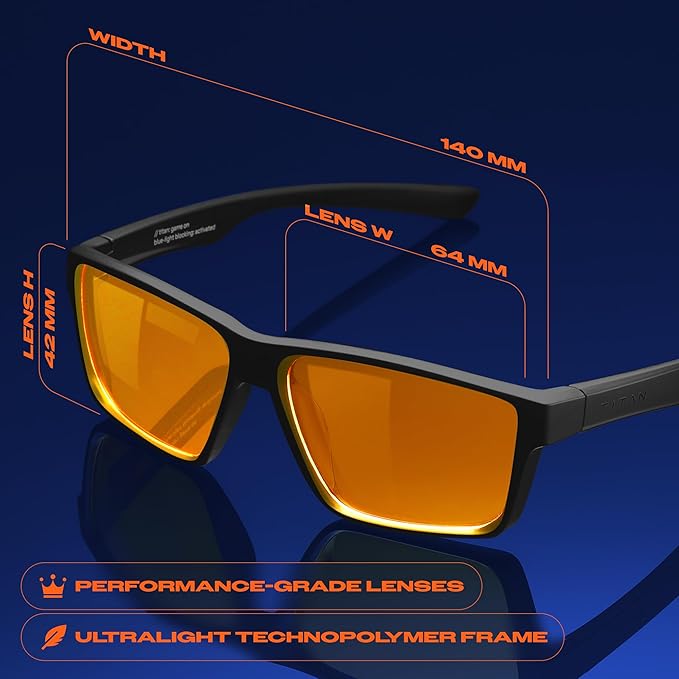 Titan Gaming Glasses, Blue Light Blocking, Night Driving Glasses for Men, Computer Protection Christmas Gift for Gamers