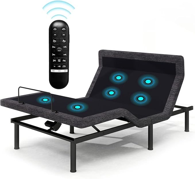 MUUEGM Queen Adjustable Bed Frame with Thickened Frame, Head and Foot Lift, Head-Pillow-Tilt, Adjustable Beds with Smart APP Control, Massage, Zero Gravity, Anti-Snore, Wireless Remote,USB Ports