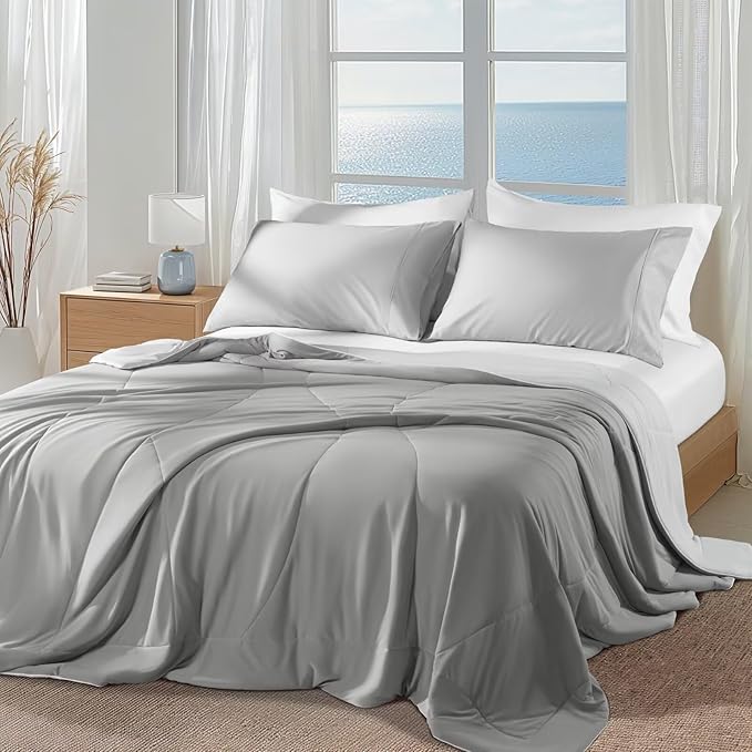 Rwlvpe Cooling Comforter Queen Size, Double-Sided Cooling Blanket for Hot Sleepers Night Sweats, Summer Comforter for Queen Size Q-Max>0.45 Ice Blanket Breathable Soft Lightweight Comforters, 90"x90"