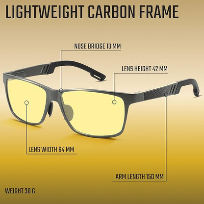 Carbon Blue Light Blocking Glasses Men for Computer, Gaming, Metal Frame Green Light Protection Night Driving Glasses for Man