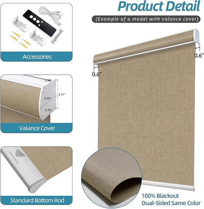 SmartWings Motorized Smart Blinds with Remote, Automatic Blackout Roller Shade Work with Alexa Homekit Thread Google Z-Wave, Electric Blind for Window, Custom Width Up to 110" W,Bouvardia Light Brown