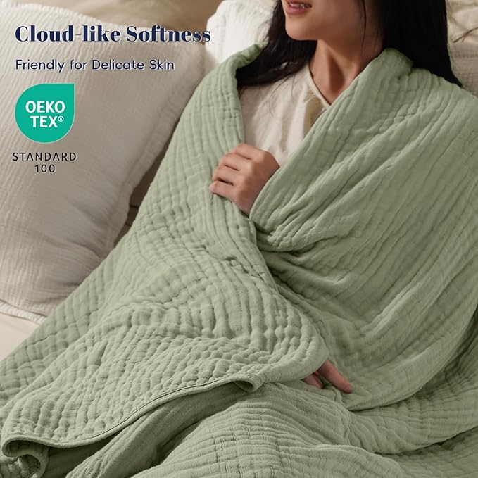 PHF Cooling Muslin Blanket King Size 104"x80", 6-Layer Lightweight Gauze Blanket Made from 35% Rayon Derived from Bamboo & 65% Cotton, Breathable & Ultra Soft Cozy for Hot Sleepers, Tea