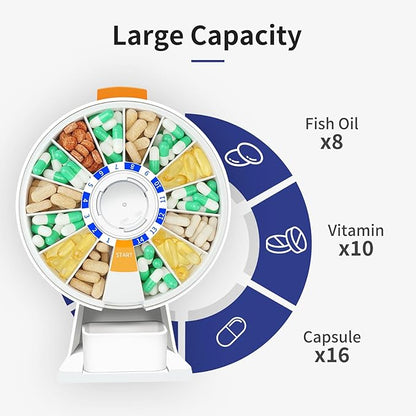 Cruxer Large Pill Organizer 7 Day 2 Times a Day & 14 Day Pill Dispenser, Arthritis Friendly Push-Button Design with Labels, Wall-Mounted & Standing Use, Weekly Pill Box for Vitamins & Medications