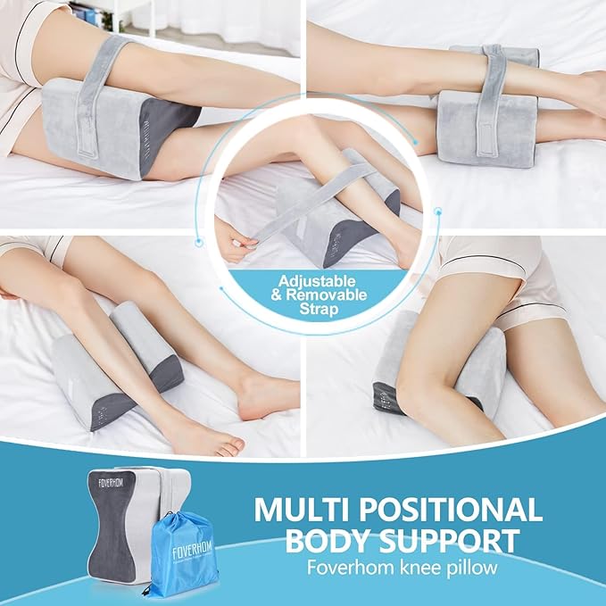 foverhom Memory Foam Knee Pillow,Orthopedic Leg Pillow for Sciatica Relief,Back Pain, Pregnancy, Leg Pain, Hip Pain and Sciatica Relief,Blue