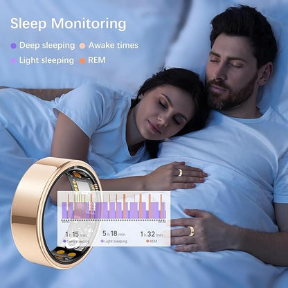 Ring Health Tracker for Women Men, Fitness Ring with Heart Rate,Blood Oxygen,Sleep Monitor,Calories, Step Counter, IP68 Waterproof Smart Ring for iPhone & Android, No Subscription Fee (Rose Gold, 8#)