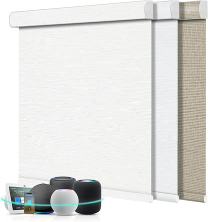 Aprilsmart Motorized Blinds with Remote,Compatible with Apple HomeKit Alexa Google Home- Voice and app Control,Motorized Roller Shades 100% Blackout Custom Size(Safari White-03)