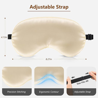 Sleep Mask Silk Eye Mask for Men Sleeping Mask, Adjustable Elastic Strap for Night Shading Sleep Mask, Soft and Comfortable for Both Men and Women (Champagne)