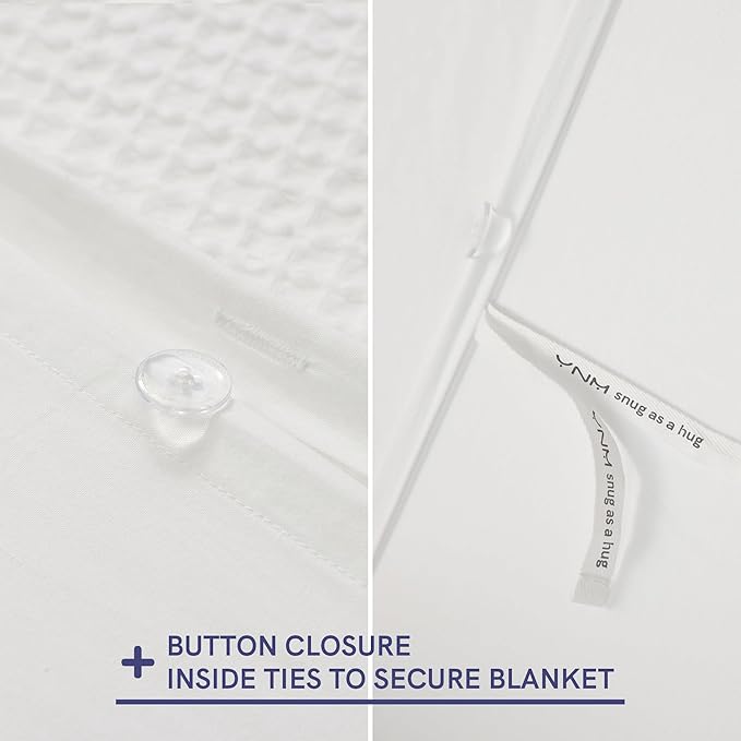 YnM Cotton Waffle Weave Duvet Cover for Weighted Blankets with 16 Strings (Coconut White, 60''x80'')