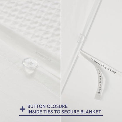 YnM Cotton Waffle Weave Duvet Cover for Weighted Blankets with 16 Strings (Coconut White, 60''x80'')
