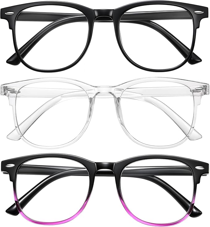 Okany 3 Pack Blue Light Blocking Glasses for Women Men, Round Computer Glasses Anti Eye Strain/UV/Glare Gaming Glasses