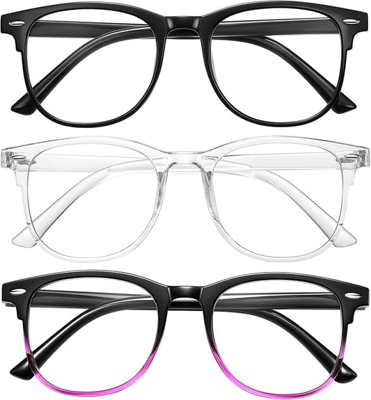 Okany 3 Pack Blue Light Blocking Glasses for Women Men, Round Computer Glasses Anti Eye Strain/UV/Glare Gaming Glasses