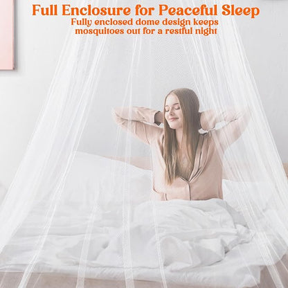 Fully Enclosed Mosquito Net Round Dome Canopy for King-Sized Beds No Opening Conical Design Bed Canopy for Insect Protection Easy Installation with Hanging Kit & Adhesive Ceiling Hook(White)