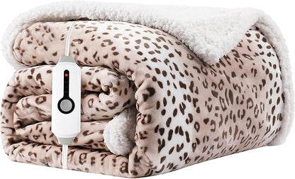 Electric Heated Blanket 72"x84" Full Size Microplush & Sherpa Fabric Heated Blanket, Fast Heating, 4 Heat Settings & 10 Hours Auto Off, Machine Washable - Beige Leopard Print