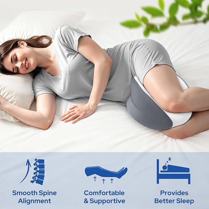 Knee Pillow for Side Sleepers, Leg Pillow for Side Sleeping, Heart-Shape Memory Foam Knee Wedge Pillow, Leg Elevating Pillow for Knees, Hip, Joints, Between Legs, Grey