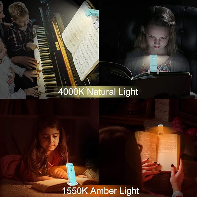 LUXSWAY USB Rechargeable Book Light for Night Reading in Bed,Clip on LED Reading Light,Portable Bookmark Light with Brightness Adjustable for Eye-Protection,Warm White and Amber LEDs