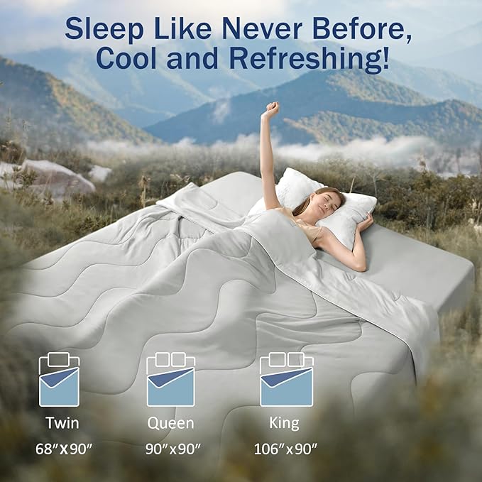 Soft Cooling Comforter Blanket for Hot Sleepers, Full/Queen, Double-Sided Cold Blanket for Night Sweats, All-Season Cooling Comforter, Silver Gray, 90''x90''