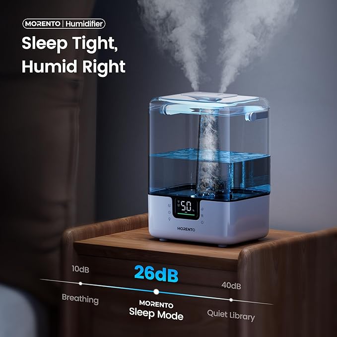 Smart Humidifiers for Bedroom Large Room Home, 6L Cool Mist Top Fill Humidifier with Essential Oil Diffuser, Smart App & Voice Control, for Nursery & Plants, White, 1 Pack + 7 Color NightLight