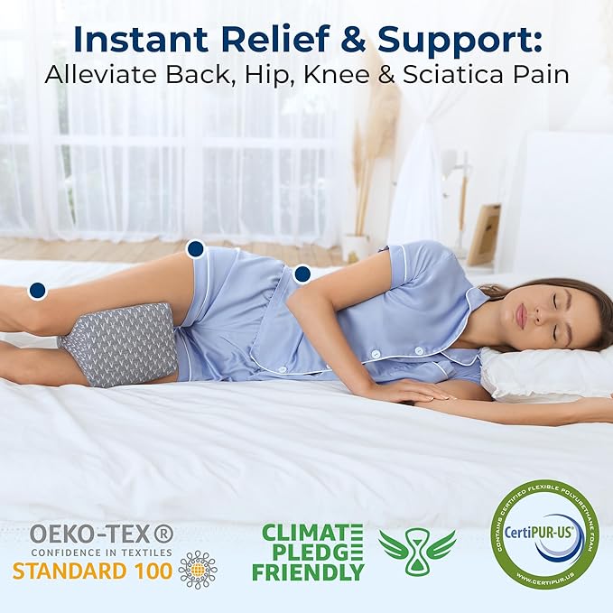5 STARS UNITED Large Knee Pillow for Side Sleepers - Hip Pain Relief, Memory Foam Leg Cushion for Side Sleeping - Between Legs Pillow for Sciatica & Lower Back Pain, Gray