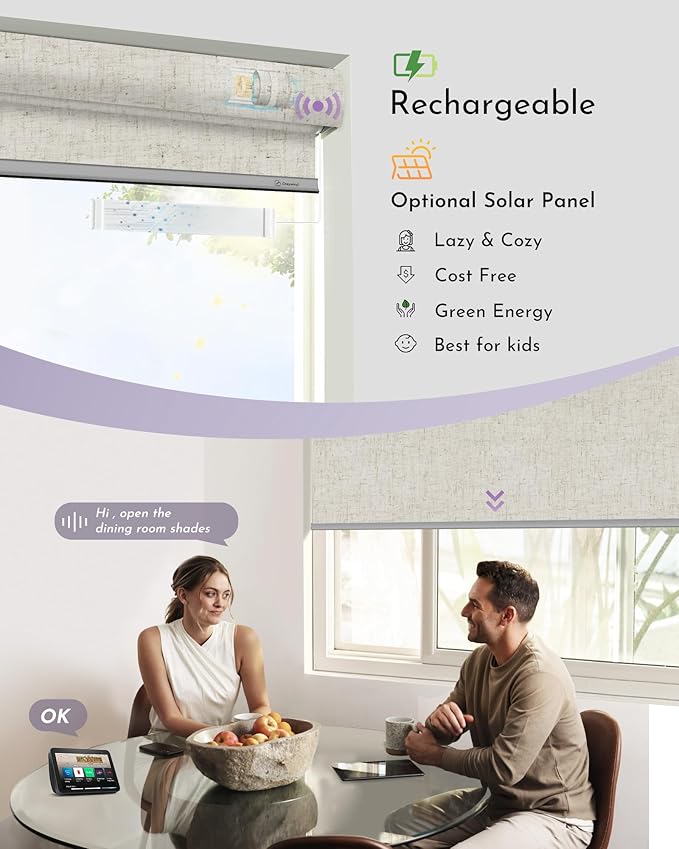 Graywind Motorized Roller Shades 100% Blackout Free Stop Window Shades Cordless Wireless Remote Control Window Roller Blinds with Valance for Smart Home and Office, Customized Size, Linen Beige