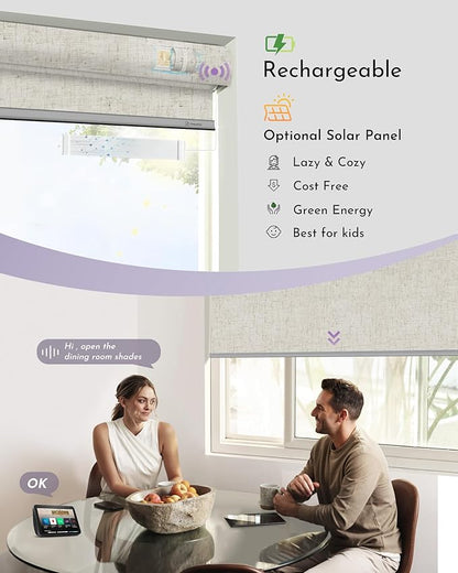 Graywind Motorized Roller Shades 100% Blackout Free Stop Window Shades Cordless Wireless Remote Control Window Roller Blinds with Valance for Smart Home and Office, Customized Size, Linen Beige