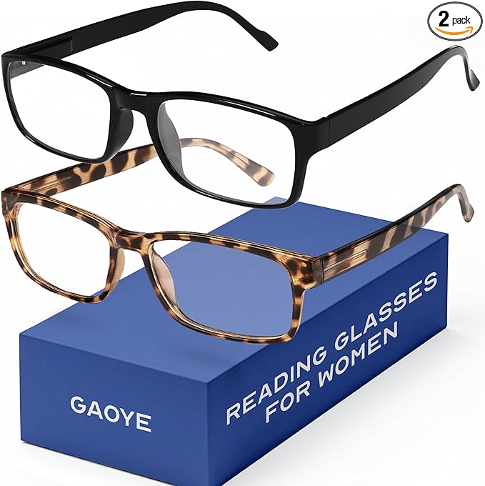 Gaoye 2-Pack of Reading Glasses - Blue-Light Filter, UV Protection - Readers with Rectangle Frames