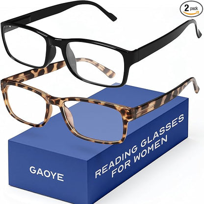 Gaoye 2-Pack of Reading Glasses - Blue-Light Filter, UV Protection - Readers with Rectangle Frames