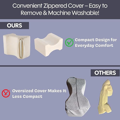 Remedy Knee Pillow for Side Sleepers - Contoured Memory Foam Leg Pillow for Back Pain, Spine Alignment, and Sciatica, Hip, and Joint Relief - Elevation Cushion with Washable Cover (Off-White)
