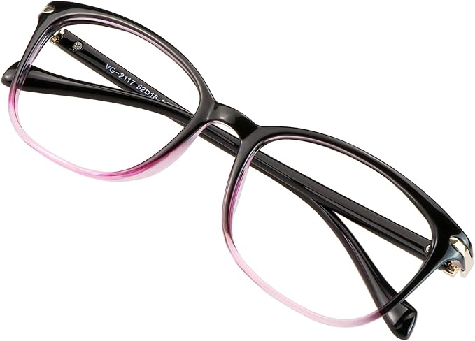 VisionGlobal Blue Light Blocking Glasses for Women/Men, Anti Eyestrain, Computer Reading, TV Glasses, Stylish Square Frame, Anti Glare(Black Purple,+5.75 Magnification)