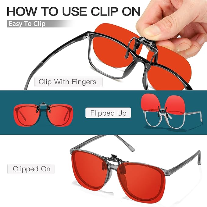 Trysee Square Clip-On Flip-Up Blue Light Blocking Glasses for Eyes Strain/Light Sensitive TS1008