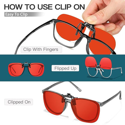 Trysee Square Clip-On Flip-Up Blue Light Blocking Glasses for Eyes Strain/Light Sensitive TS1008
