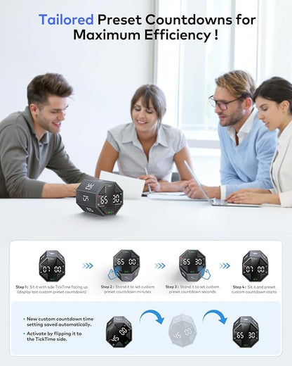 Pomodoro Timer Cube, Custom Pomodoro, Pause & Resume, Silent, Vibrate & Adjustable Sound Alert, for ADHD, Task, Work, Study, 3/5/10/15/30/45/60min & Custom Countdown,Gray