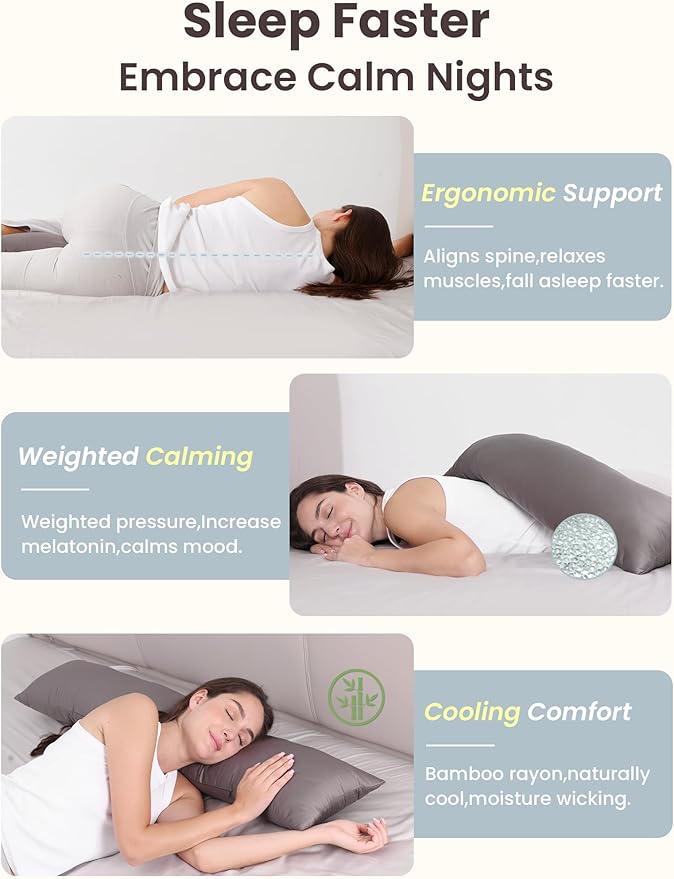 ZonLi Colling Weighted Body Pillow with Bamboo Cover(41" x 10") 6.5lbs, Quilted Glass Beads Body Pillows for Adults Weighted Pillow for Deep Sleepers, Full Body Pillow for Side Sleepers