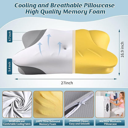 Cervical Neck Pillow - Cooling Pillow for Neck Pain Relief, Ergonomic Side Sleeper Pillow for Sleeping, Contour Memory Foam Pillows for Neck Support, Orthopedic Bed Pillow for Back Sleepers (White)