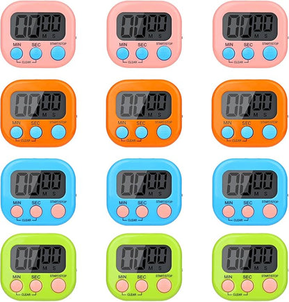 Mwellewm Digital Timers for Classroom Kitchen Timers for Cooking Small Magnetic Stopwatch Mini Countdown Loud Alarm Stop for Study Work Baking Sports Games Office(Pink, Blue, Green, Orange, 12Pcs)