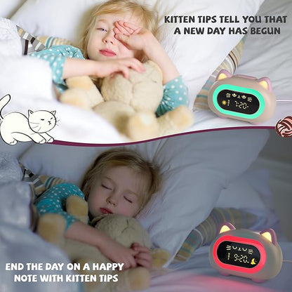 Alarm Clock for Kids, Kids Alarm Clocks for Girls with Sleep Training Dual Alarm Eye Protection Auto Off Timer 10 Color Night Light, Cat Ok to Wake Clock, Gifts for Kids Girls