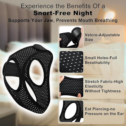 Sleep Apnea Devices - Chin Strap for Sleeping, Airflow Jaw Strap, Effective Anti Snoring Solution for Men and Women, Anti Snore Devices Breathable and Reusable (Black & 54CM & 1PCS）